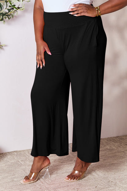 Basic Bae Full Size Smocked Wide Waistband Wide Leg Pants - Heritage Couture  