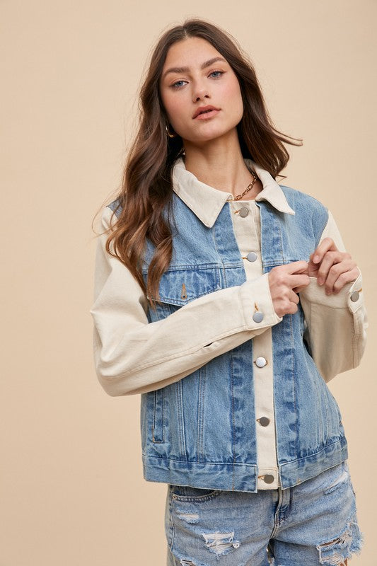 Annie Wear Collared Neck Double Placket Denim Jacket - Heritage Couture  