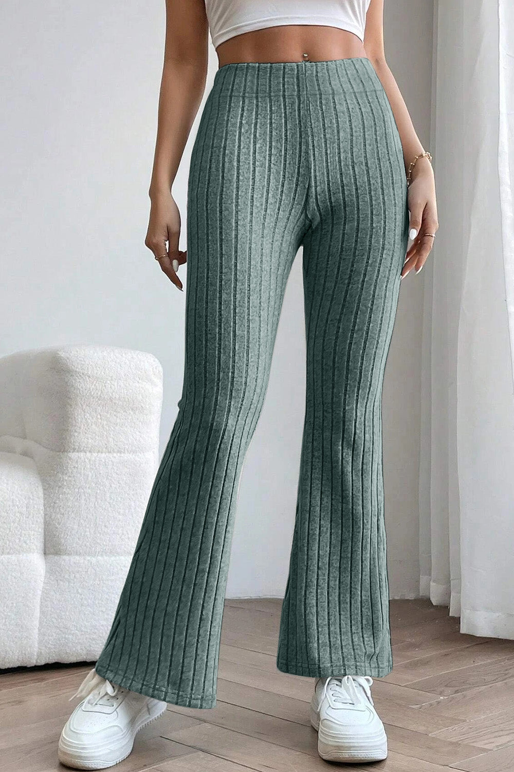 Basic Bae Full Size Ribbed High Waist Flare Pants - Heritage Couture  