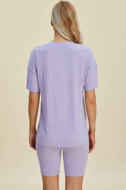 Basic Bae Full Size Ribbed V-Neck Short Sleeve Top and Shorts Set - Heritage Couture  