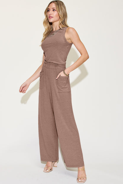 Basic Bae Full Size Ribbed Tank and Wide Leg Pants Set - Heritage Couture  