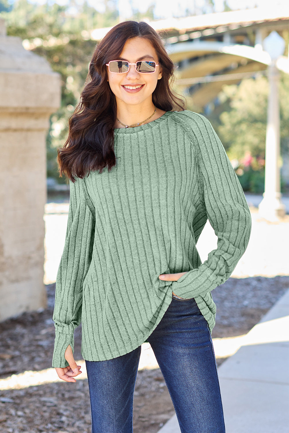 Basic Bae Full Size Ribbed Round Neck Long Sleeve Knit Top - Heritage Couture  