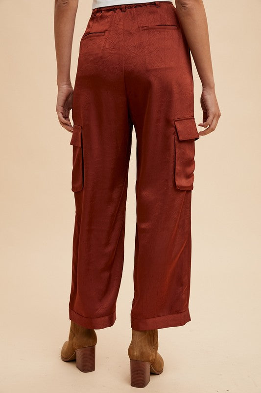 Annie Wear Wide Leg Cargo Satin Pants - Heritage Couture  