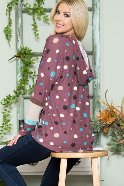 Celeste Full Size Polka Dot Drawstring Hoodie - Heritage Couture  