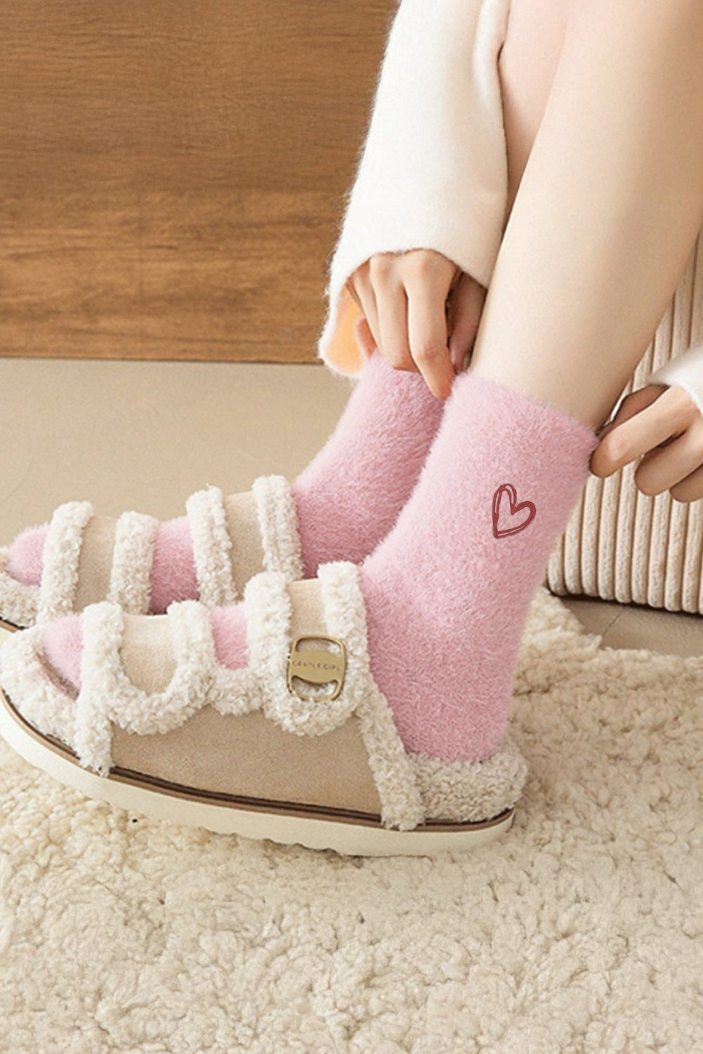 Gossamer Pink Valentine's Day Heart Thick Soft Socks - Heritage Couture  