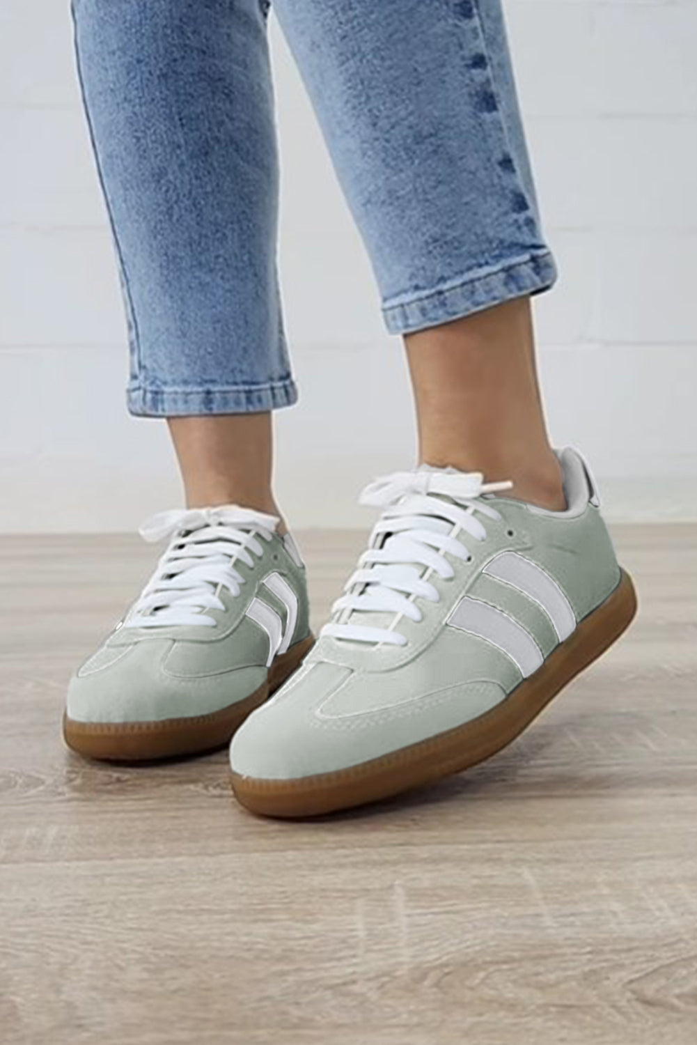 White Striped Lace Up Flat Sneakers - Heritage Couture  
