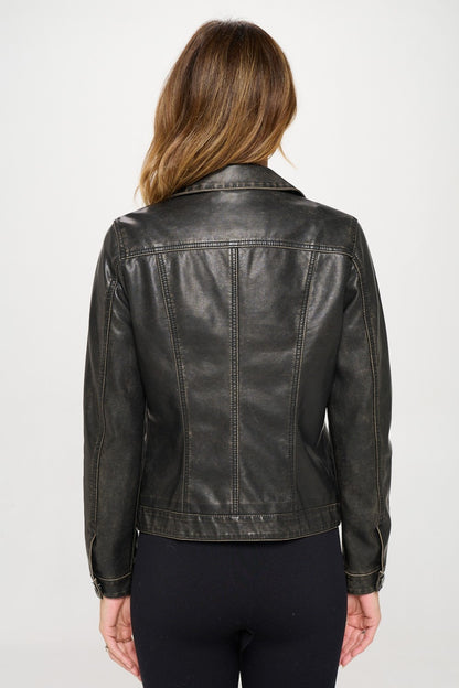 Coalition LA Button Down Cargo Vegan Leather Shacket - Heritage Couture  