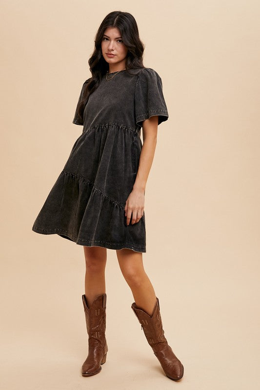Annie Wear Mineral Washed Round Neck Short Sleeve Denim Dress - Heritage Couture  
