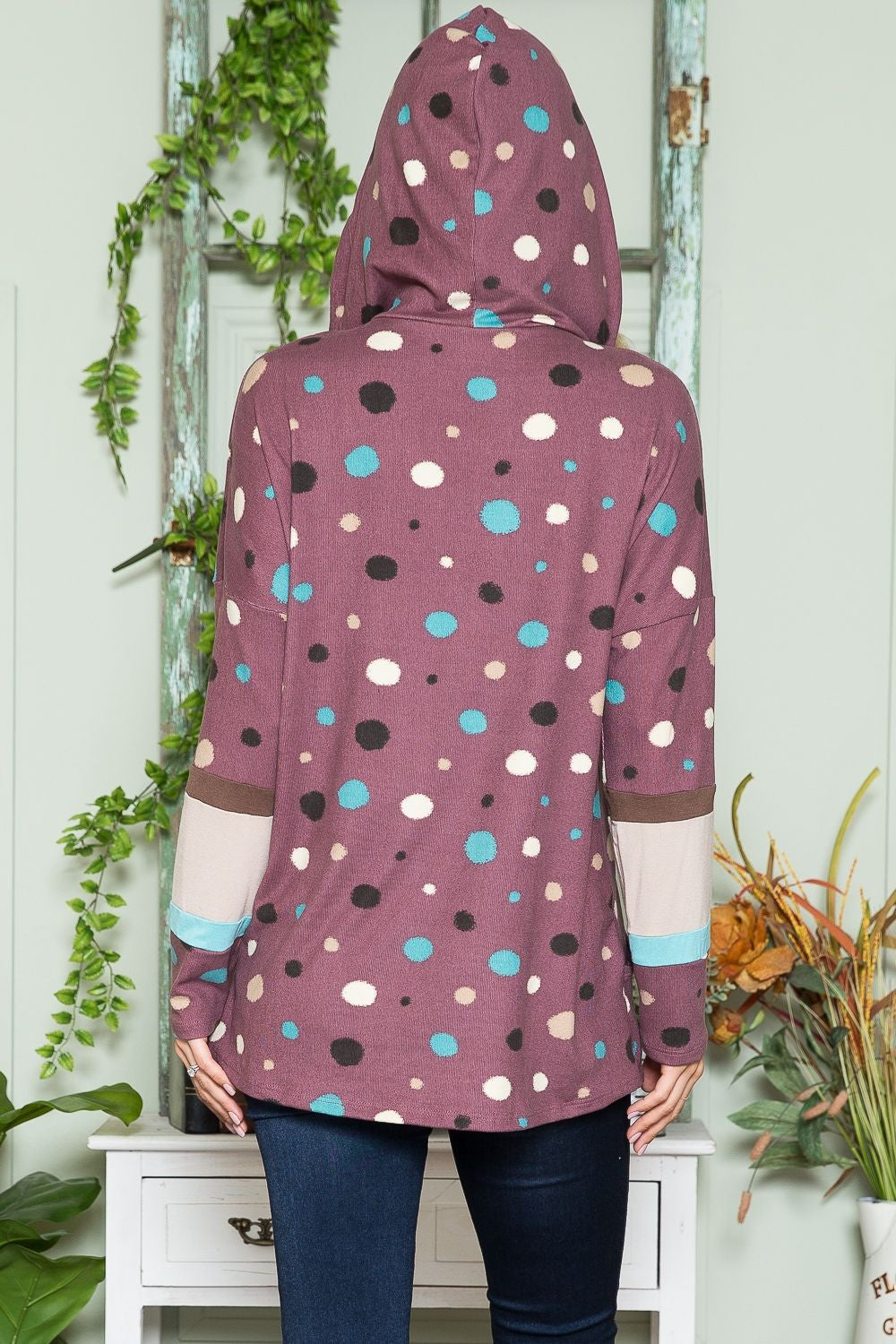 Celeste Full Size Polka Dot Drawstring Hoodie - Heritage Couture  