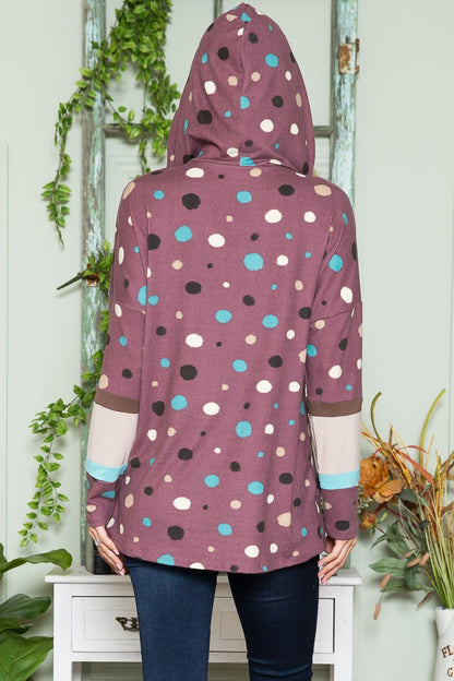 Celeste Full Size Polka Dot Drawstring Hoodie - Heritage Couture  
