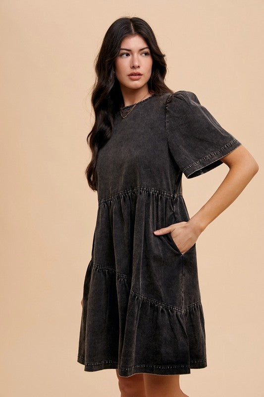 Annie Wear Mineral Washed Round Neck Short Sleeve Denim Dress - Heritage Couture  