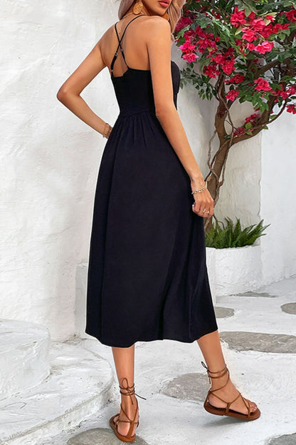 Perfee Spaghetti Strap Scoop Neck Midi Dress - Heritage Couture  