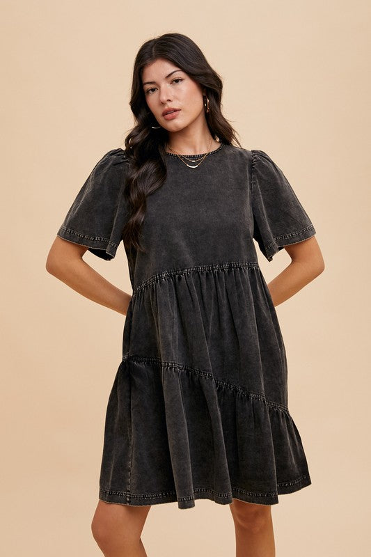Annie Wear Mineral Washed Round Neck Short Sleeve Denim Dress - Heritage Couture  