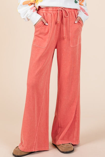Mittoshop Mineral Wash French Terry Drawstring Wide Leg Pants - Heritage Couture  