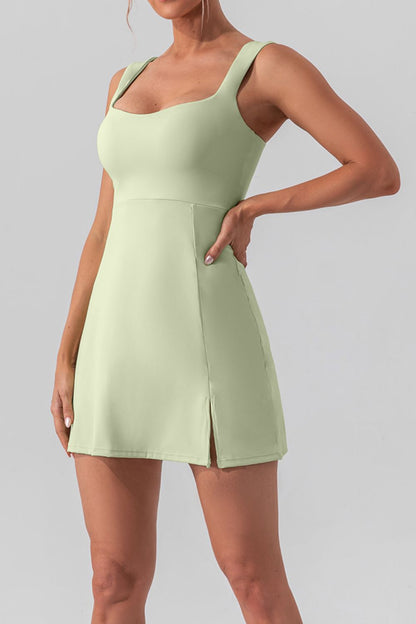 Square Neck Sleeveless Slit Mini Active Dress - Heritage Couture  