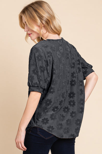 BOMBOM Textured Floral Pattern Top - Heritage Couture  
