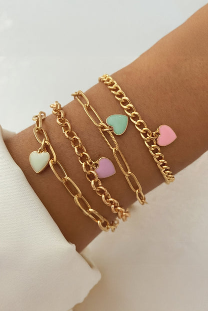 Gold Valentines Heart Multi Layer Adjustable Chain Bracelet - Heritage Couture  
