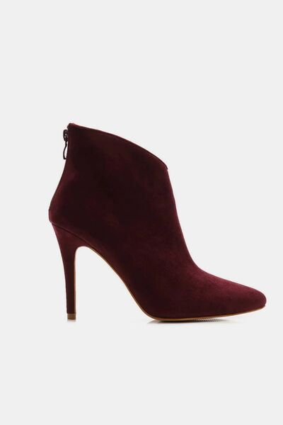 Beast Fashion Suede Stiletto Ankle Booties with Back Zippers - Heritage Couture  