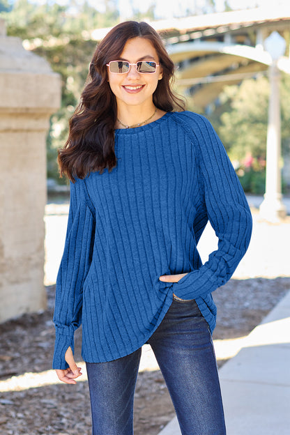 Basic Bae Full Size Ribbed Round Neck Long Sleeve Knit Top - Heritage Couture  