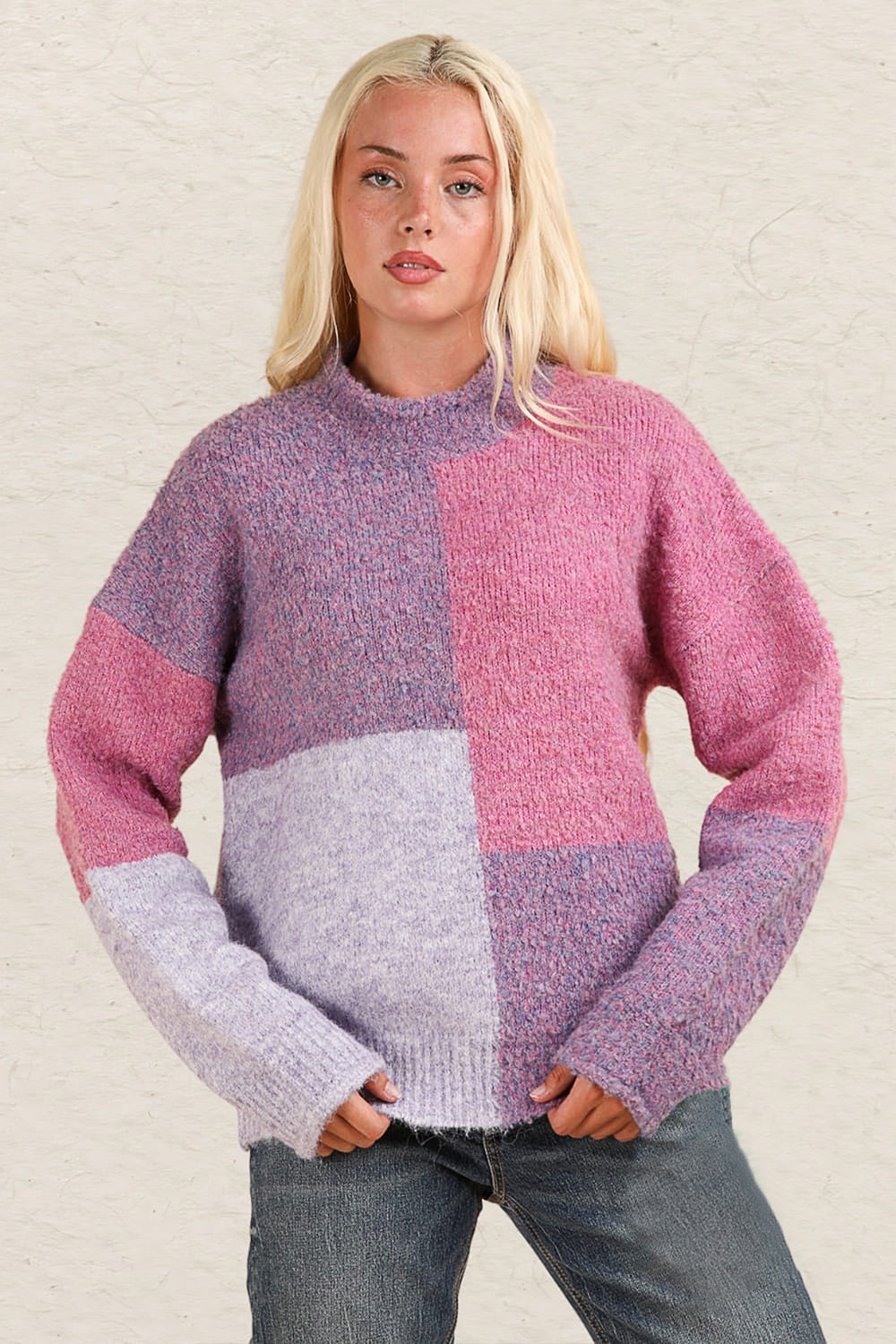 VERY J Color Block Mock Neck Drop Shoulder Sweater - Heritage Couture  
