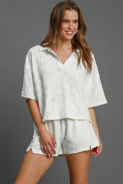 Umgee Floral Elastic Waist Jacquard Shorts with Pockets - Heritage Couture  