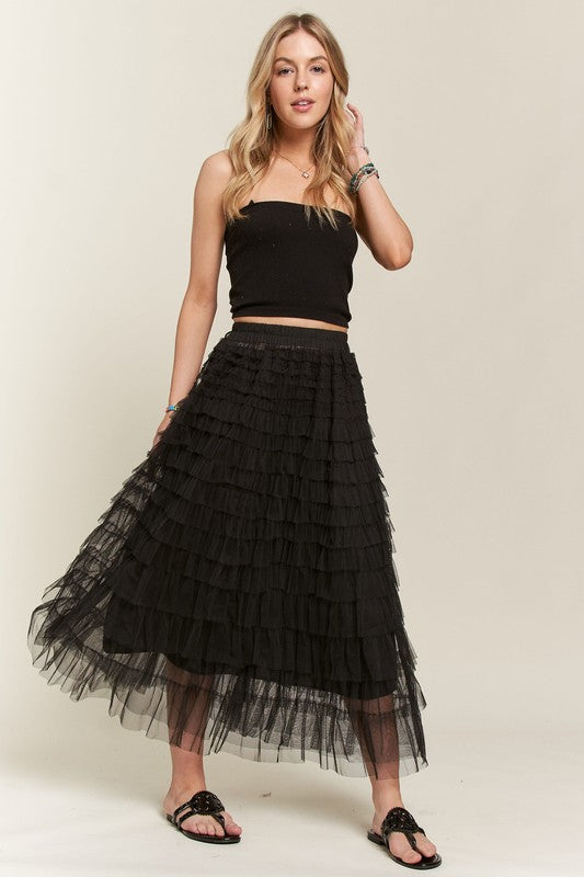 ADORA Elastic Waist Layered Mesh Midi Skirt - Heritage Couture  