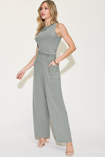 Basic Bae Full Size Ribbed Tank and Wide Leg Pants Set - Heritage Couture  