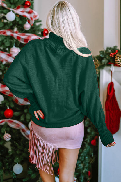 Double Take Full Size Merry Christmas Turtleneck Long Sleeve Sweater - Heritage Couture  