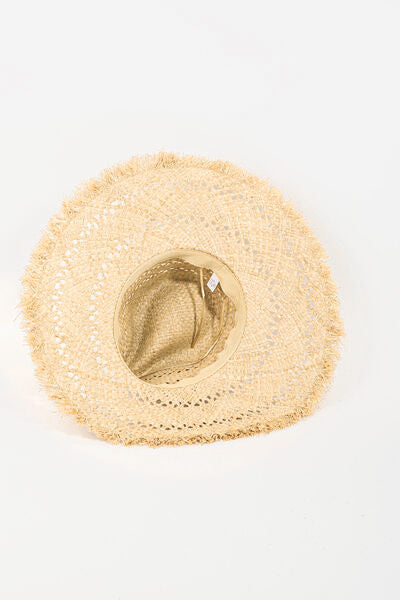 Fame Openwork Raw Hem Weave Hat - Heritage Couture  