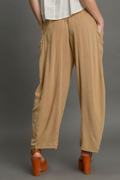 Umgee Elastic Waist Baggy Fit Pants with Pockets - Heritage Couture  