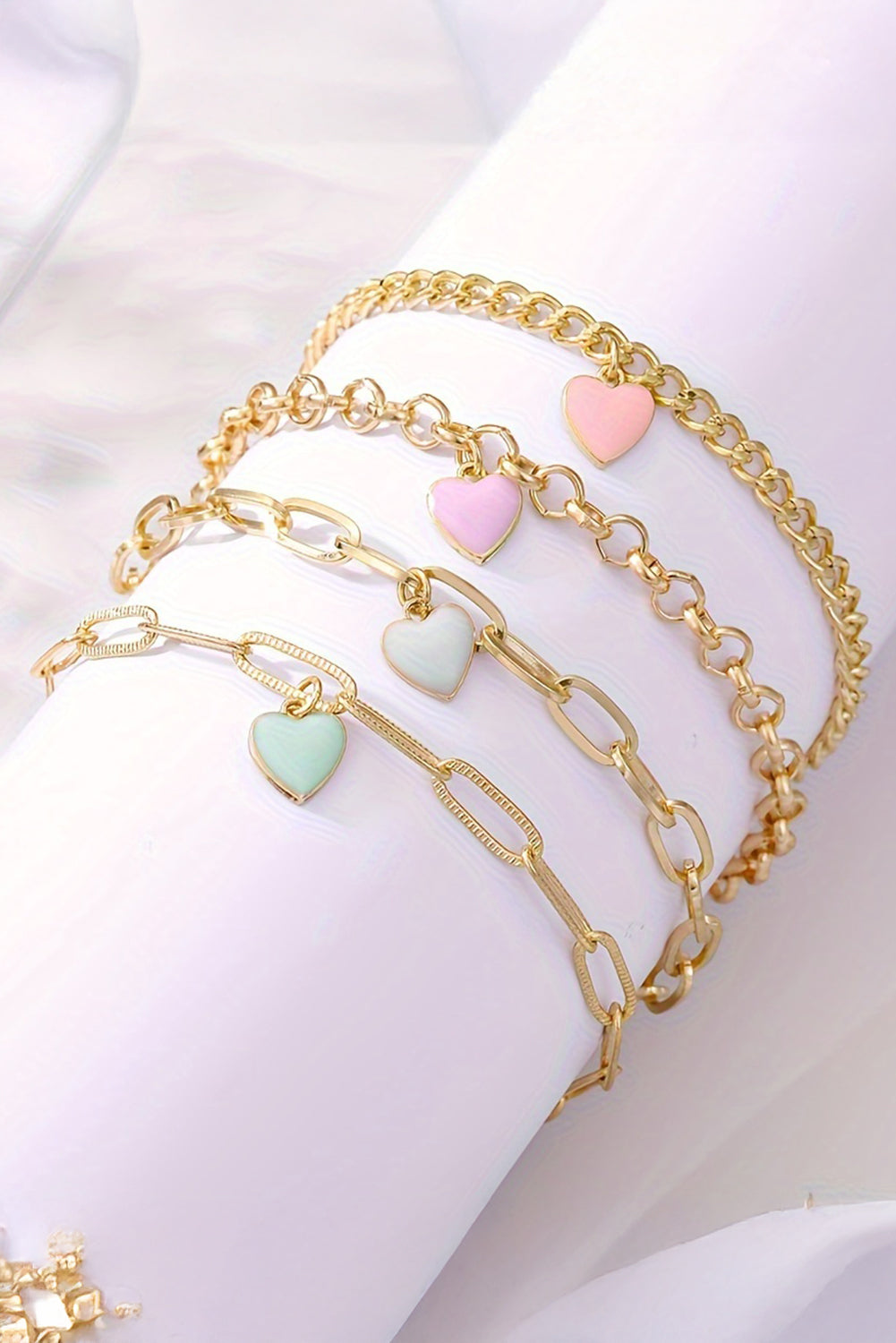 Gold Valentines Heart Multi Layer Adjustable Chain Bracelet - Heritage Couture  