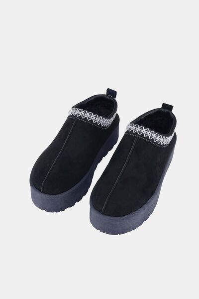 Weeboo Platform Embroidered Trim Slip-On Boots - Heritage Couture  