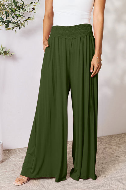 Basic Bae Full Size Smocked Wide Waistband Wide Leg Pants - Heritage Couture  