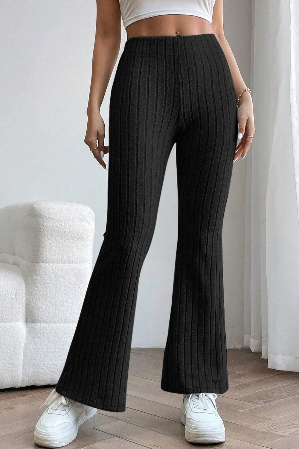 Basic Bae Full Size Ribbed High Waist Flare Pants - Heritage Couture  