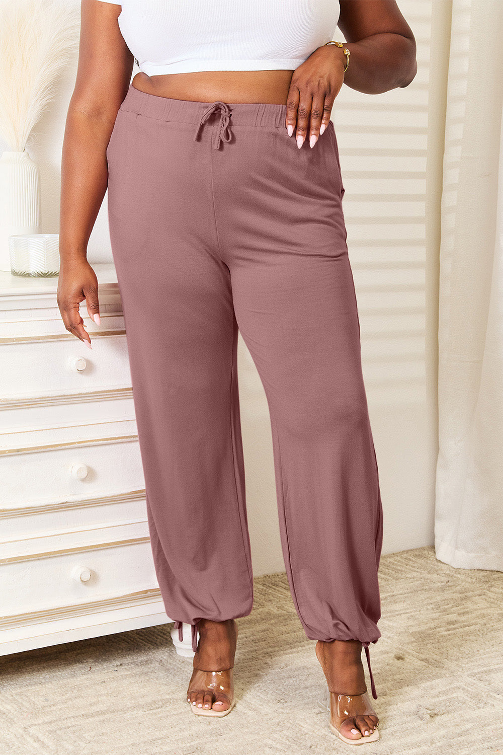 Basic Bae Full Size Soft Rayon Drawstring Waist Pants with Pockets - Heritage Couture  