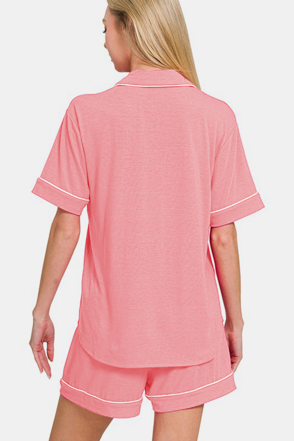 Zenana Button Down Short Sleeve Top and Shorts Lounge Set - Heritage Couture  