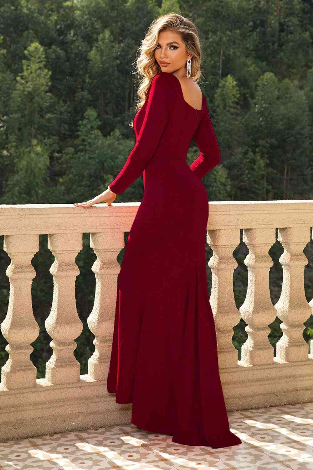 Square Neck Long Sleeve Dress - Heritage Couture  