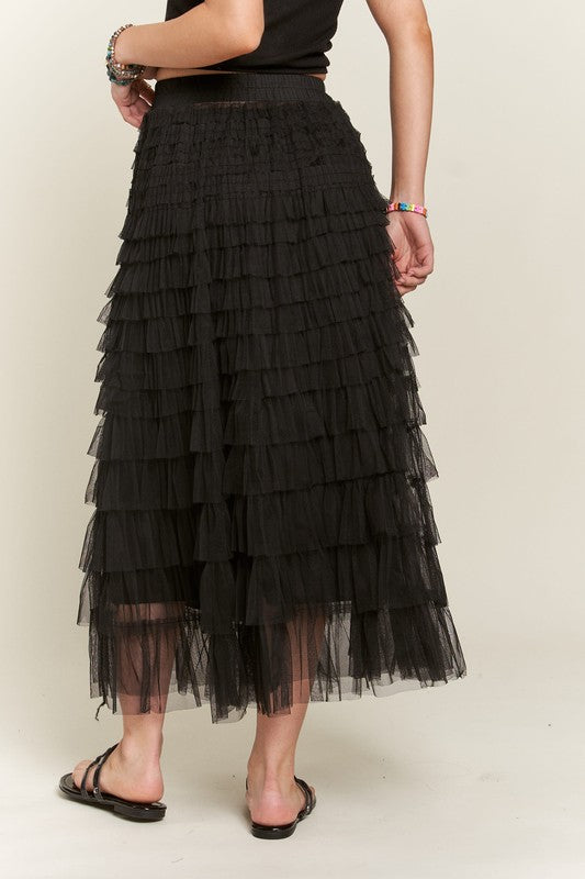 ADORA Elastic Waist Layered Mesh Midi Skirt - Heritage Couture  