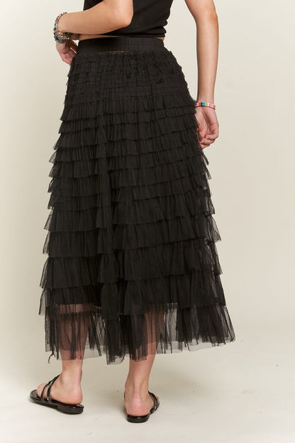 ADORA Elastic Waist Layered Mesh Midi Skirt - Heritage Couture  