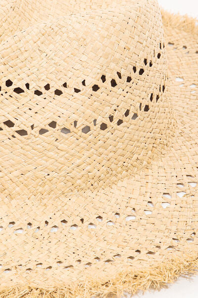 Fame Openwork Raw Hem Weave Hat - Heritage Couture  