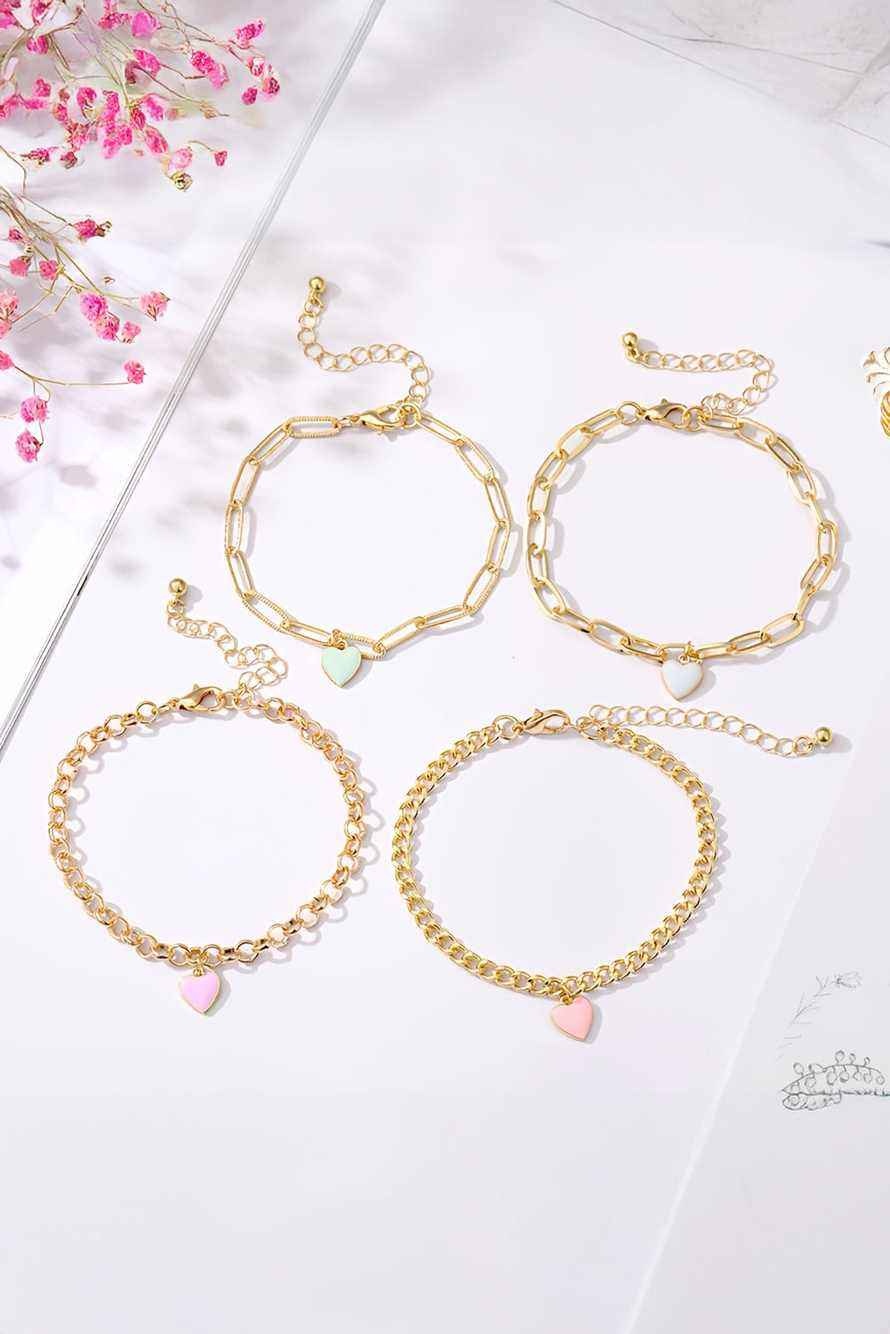 Gold Valentines Heart Multi Layer Adjustable Chain Bracelet - Heritage Couture  