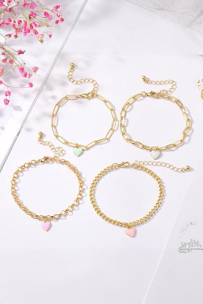 Gold Valentines Heart Multi Layer Adjustable Chain Bracelet - Heritage Couture  