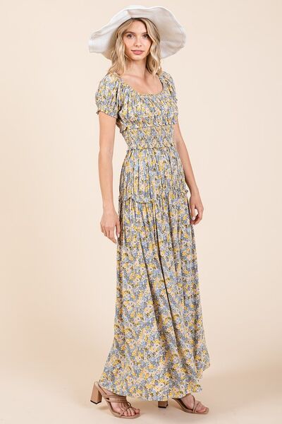 Mittoshop Flower Print Puff Sleeve Gathered Maxi Dress - Heritage Couture  