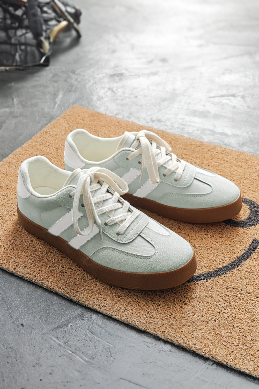 White Striped Lace Up Flat Sneakers - Heritage Couture  