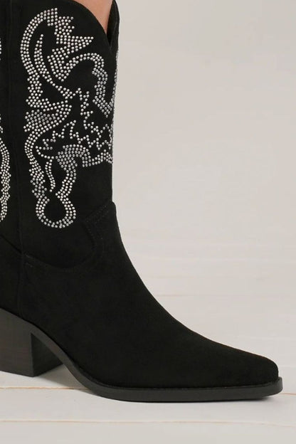 Beast Fashion Rhinestone Detail Point Toe Boots - Heritage Couture  