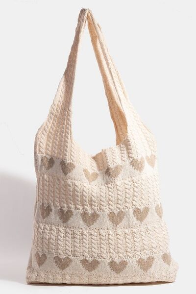 Fame Contrast Heart Crochet Tote Bag - Heritage Couture  