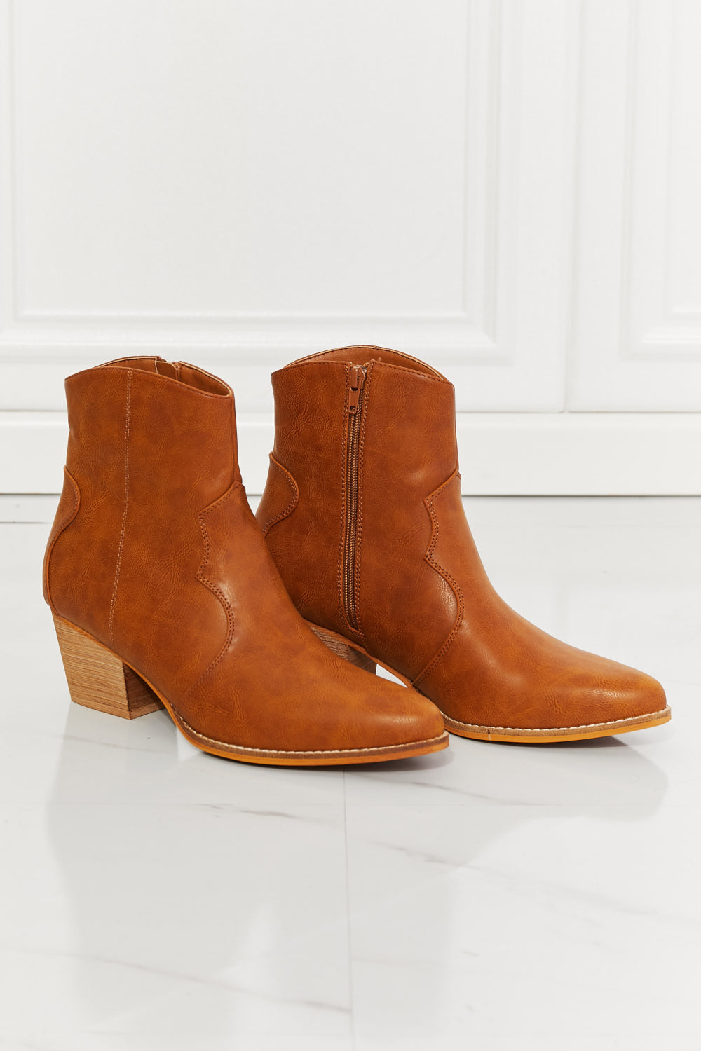 MMShoes Watertower Town Faux Leather Western Ankle Boots in Ochre - Heritage Couture  