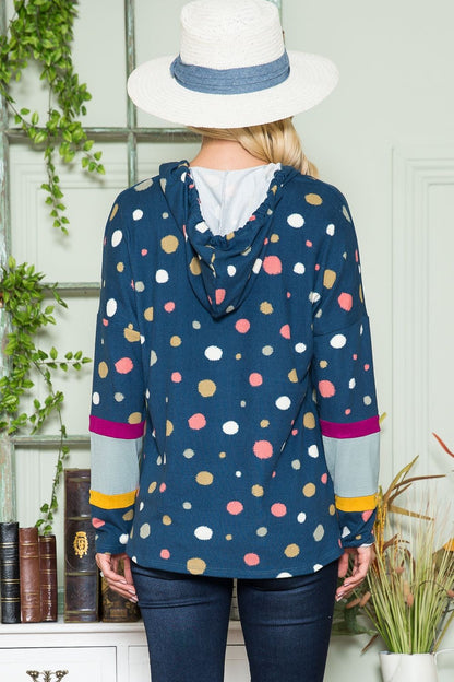 Celeste Full Size Polka Dot Drawstring Hoodie - Heritage Couture  