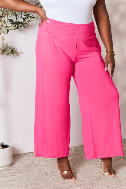 Basic Bae Full Size Smocked Wide Waistband Wide Leg Pants - Heritage Couture  