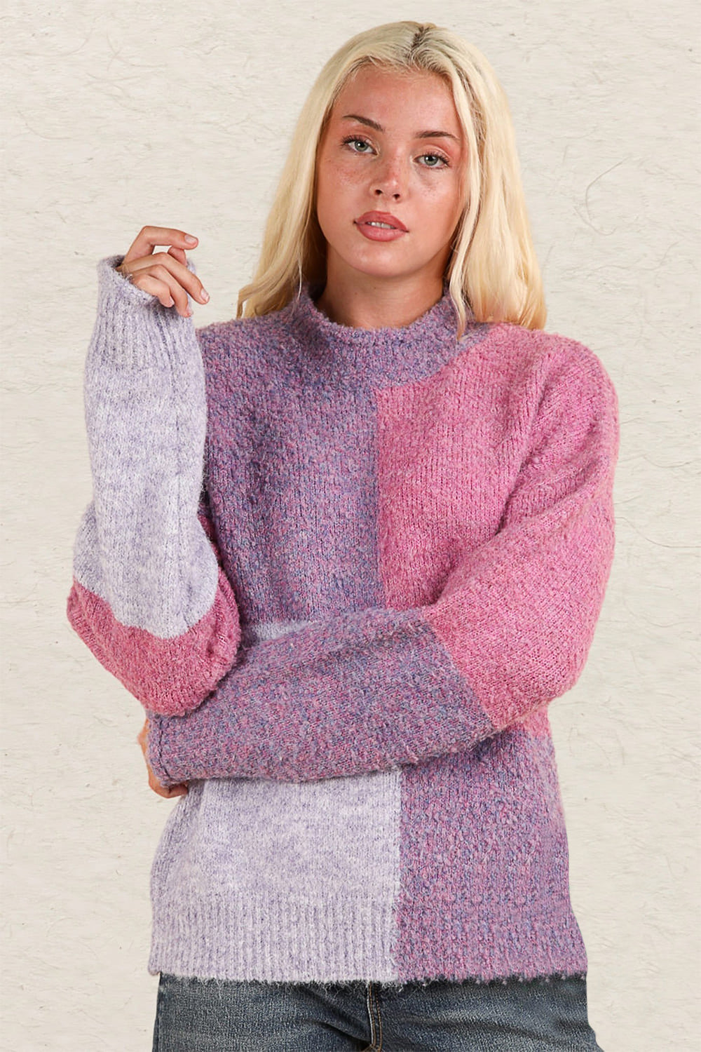 VERY J Color Block Mock Neck Drop Shoulder Sweater - Heritage Couture  